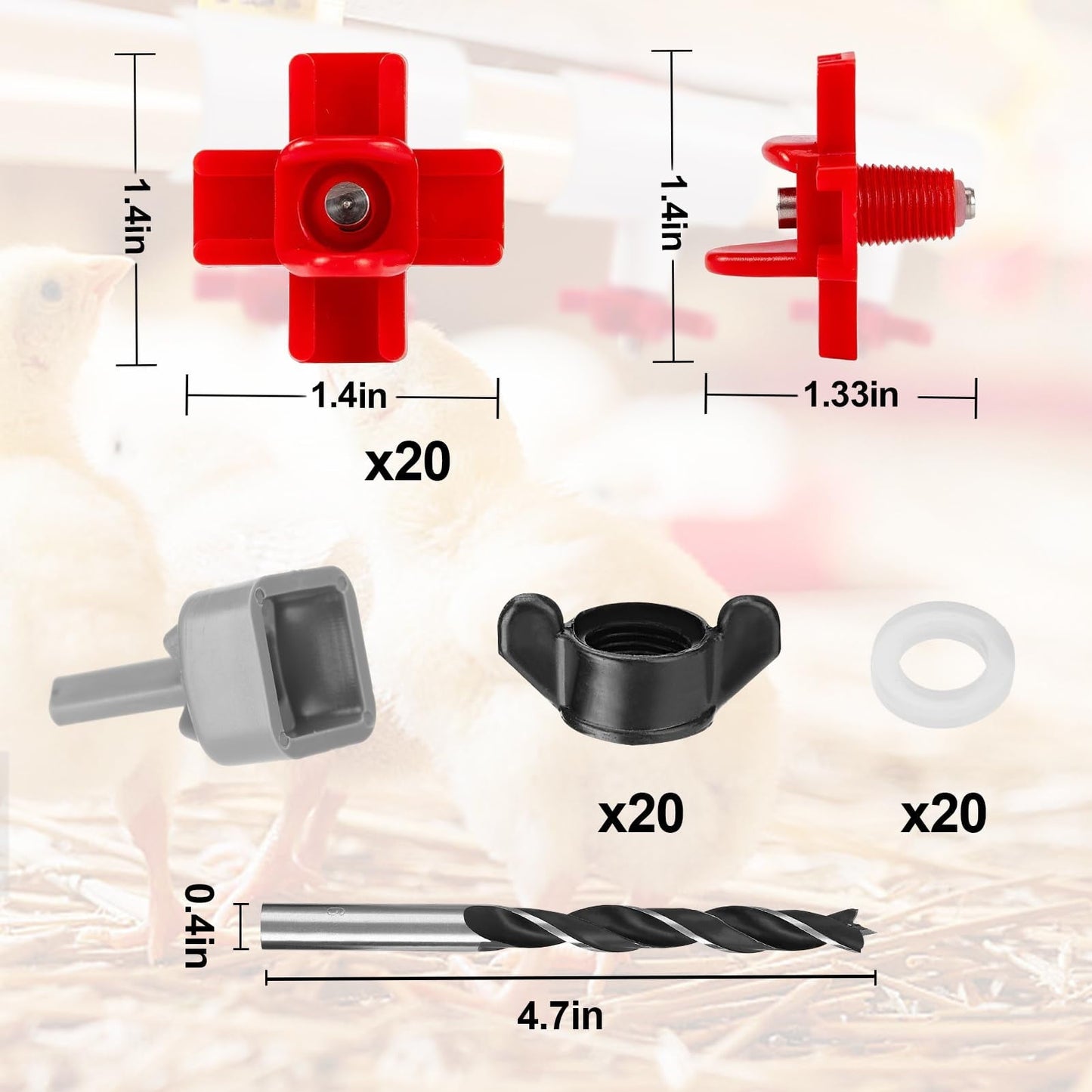 Sherry 20 Pack Horizontal Chicken Nipples Waterer - Automatic Chicken Water Feeder, Easy Install Poultry Nipples Horizontal Side Mount Drinkers or Quail Duck