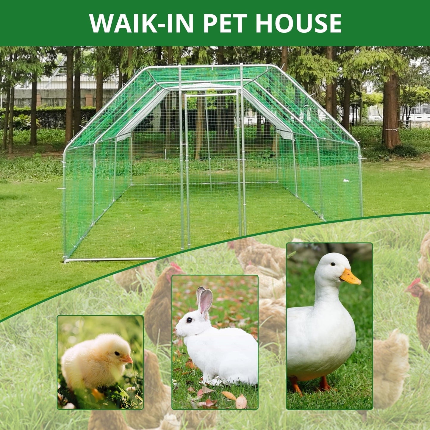 M optimized Large Metal Chicken Coop, Spacious Metal Chicken Coop with Anti-Ultraviolet Cover & Waterproof Cover, for Farm, Backyard, Outdoor