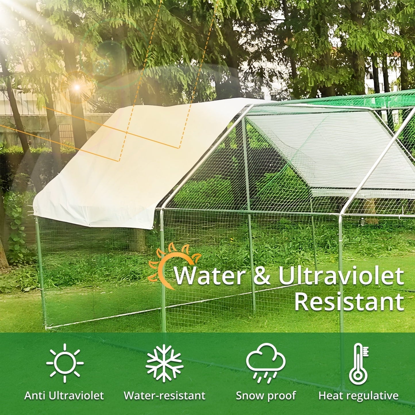 M optimized Large Metal Chicken Coop, Spacious Metal Chicken Coop with Anti-Ultraviolet Cover & Waterproof Cover, for Farm, Backyard, Outdoor