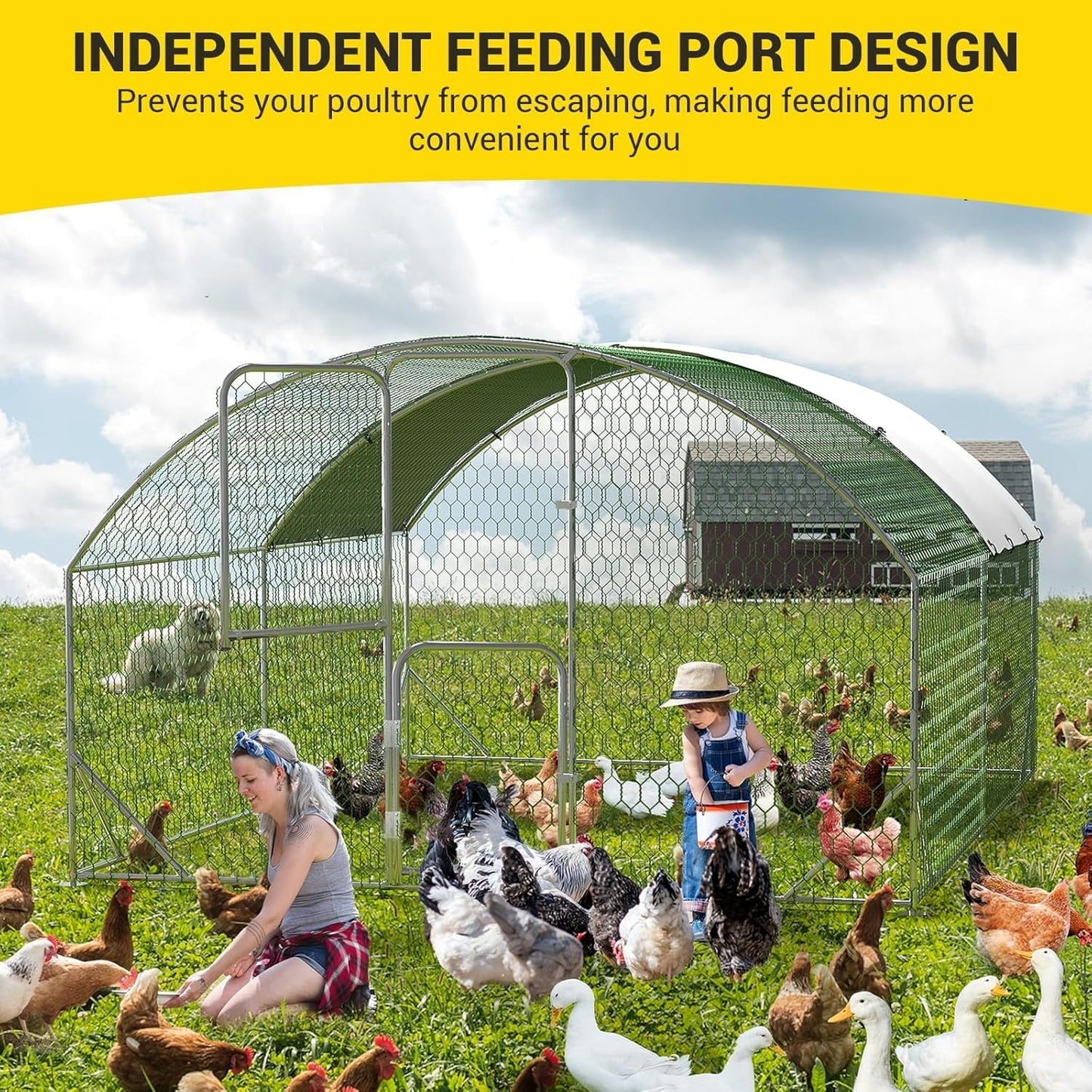 M optimized Large Metal Chicken Coop 9.8' W x 13.1' D x 6.6' H Metal Chicken Run with Reinforced Triangle Support & Double Doors, Outdoor Walk-in Poultry Cage for Yard
