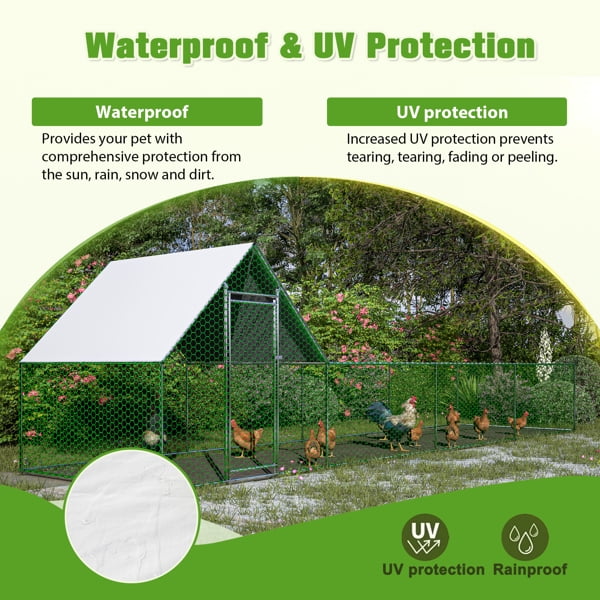 Large Metal Chicken Coop, Walk-in Chicken Run, Galvanized Wire Poultry Chicken Hen Pen Cage, Rabbits Duck Cages with Waterproof and Anti-Ultraviolet Cover for Outside