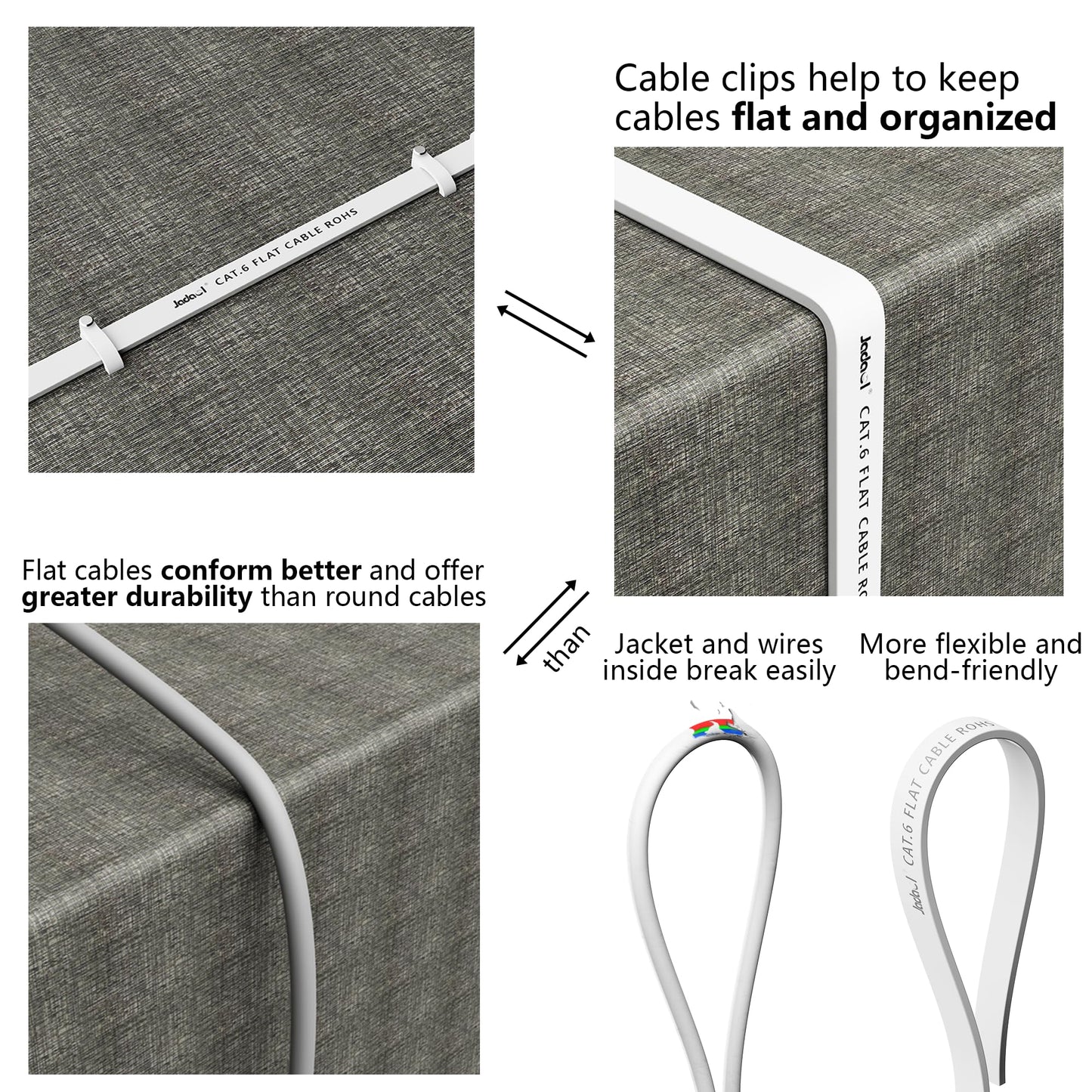 Jadaol Cat 6 Ethernet Cable 50 ft, Outdoor & Indoor 10Gbps Support Cat8 Cat7 Network, Flat RJ45 Internet LAN Computer Patch Cable for Router, Modem, Switch, Gaming Consoles, Streaming Devices, White
