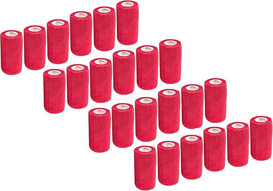 3 Inch Vet Wrap Tape Bulk (Red) (Pack of 24) Self Adhesive Adherent Adhering Flex Bandage Grip Roll for Dog Cat Pet Horse