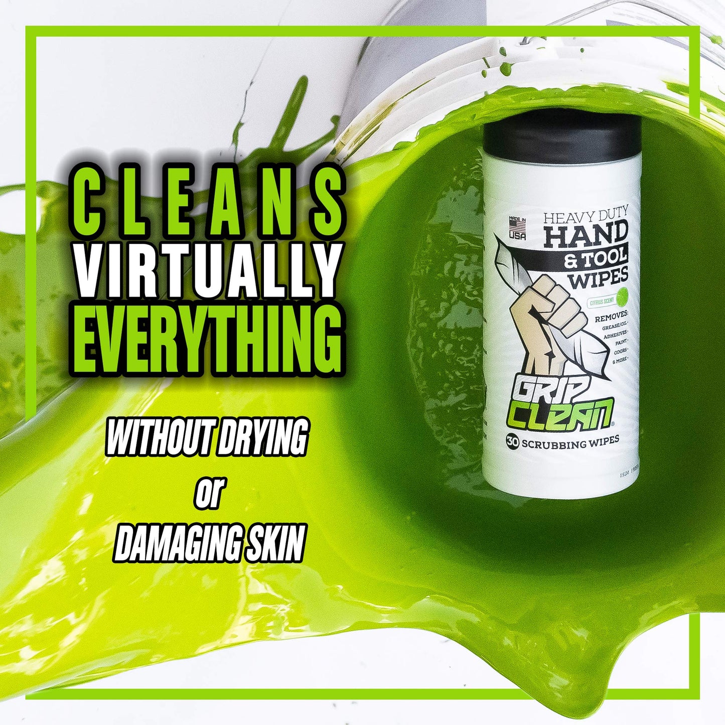 Grip Clean Cleaning Wipes – Hand Cleaner for Mechanics, Heavy-Duty Hand Wipes for Grease & Oil, Cleaning Wipes All Purpose for Tools & Surfaces, Waterless Hand Cleaner, Citrus Scented (30ct)