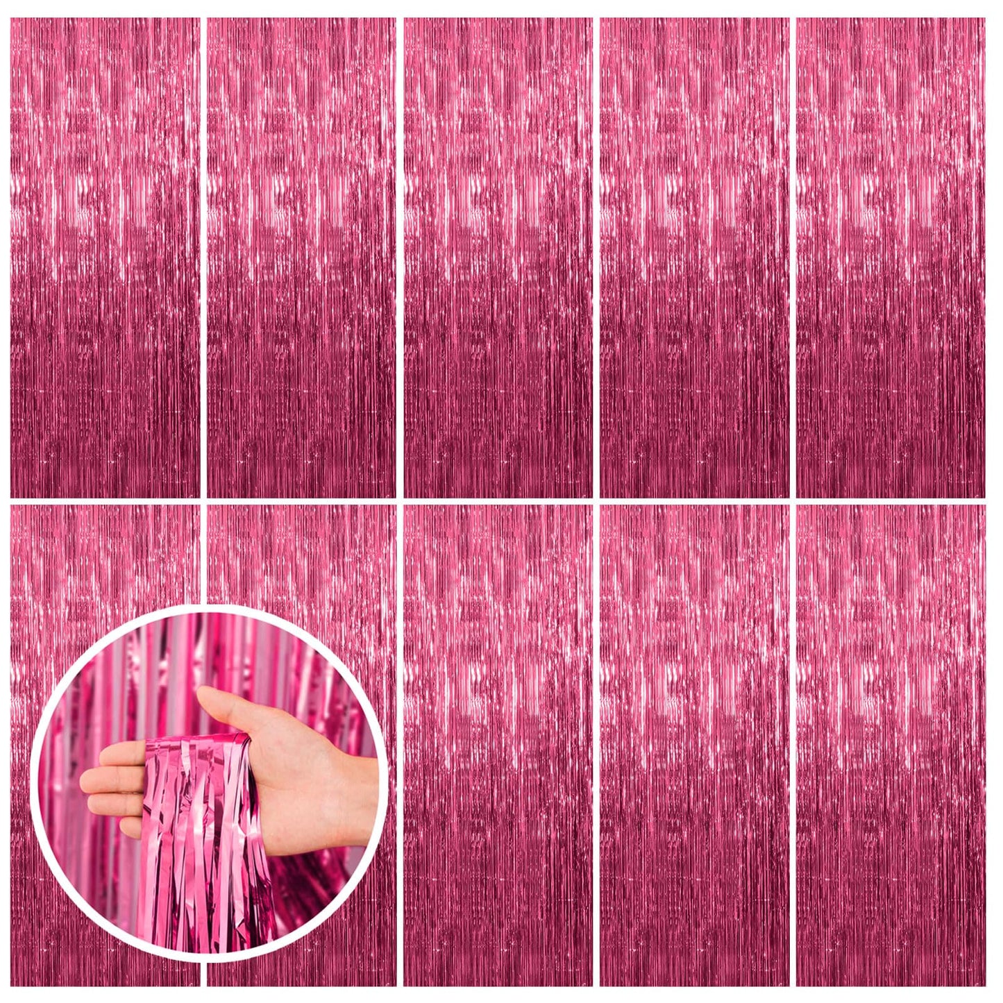 2 Pack Pink Backdrop Party Decorations Tinsel Curtain Party Backdrop Foil Fringe Birthday Decorations Photo Booth Streamer Backdrop Pink Theme Bachelorette Graduation Decor