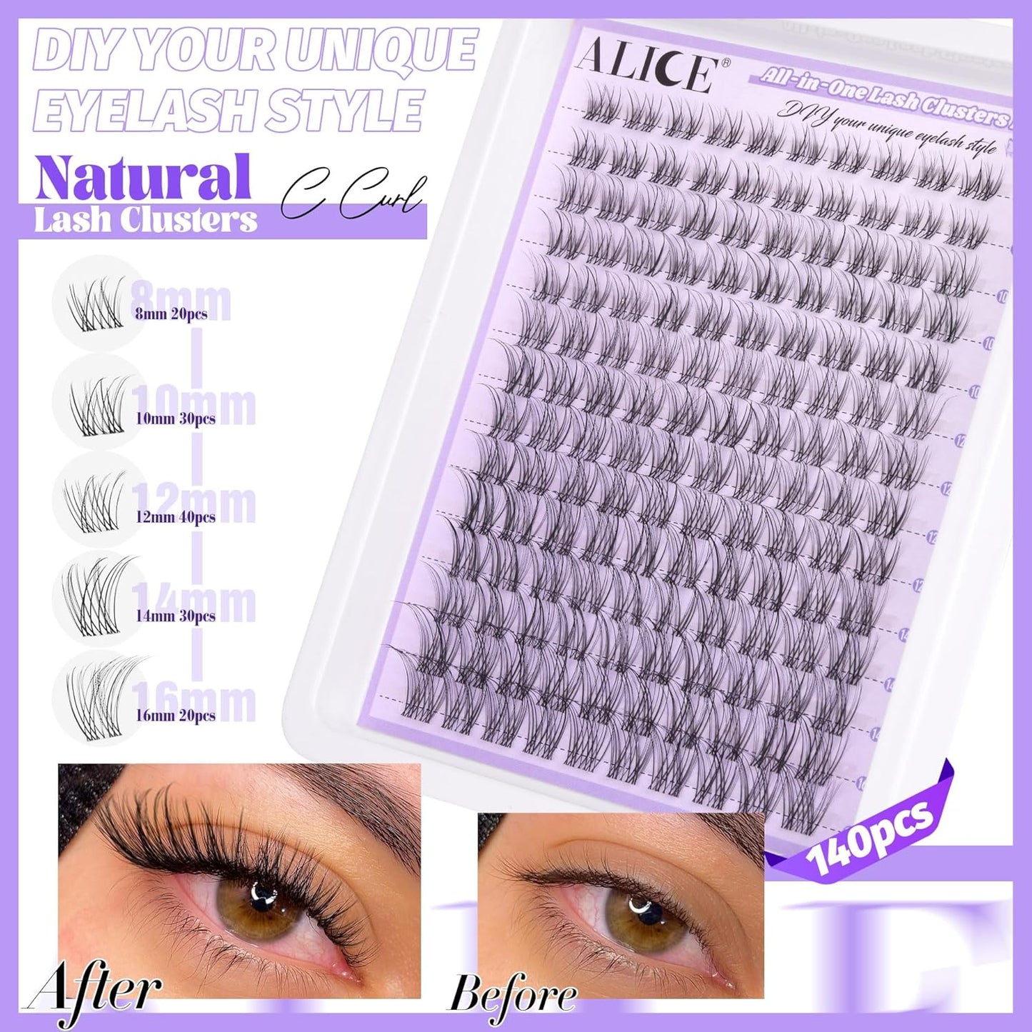 ALICE Wispy Lash Clusters | 168 Pcs | 10-18mm Natural Volume Extensions