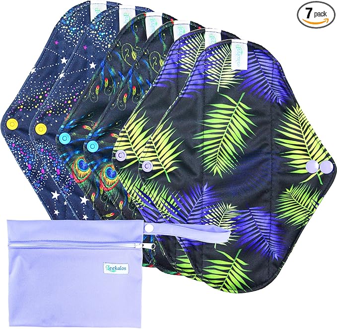 Leekalos Reusable Bamboo Cloth Pads - Light Incontinence Pads - Pack of 6, 1 Mini Wet Bag