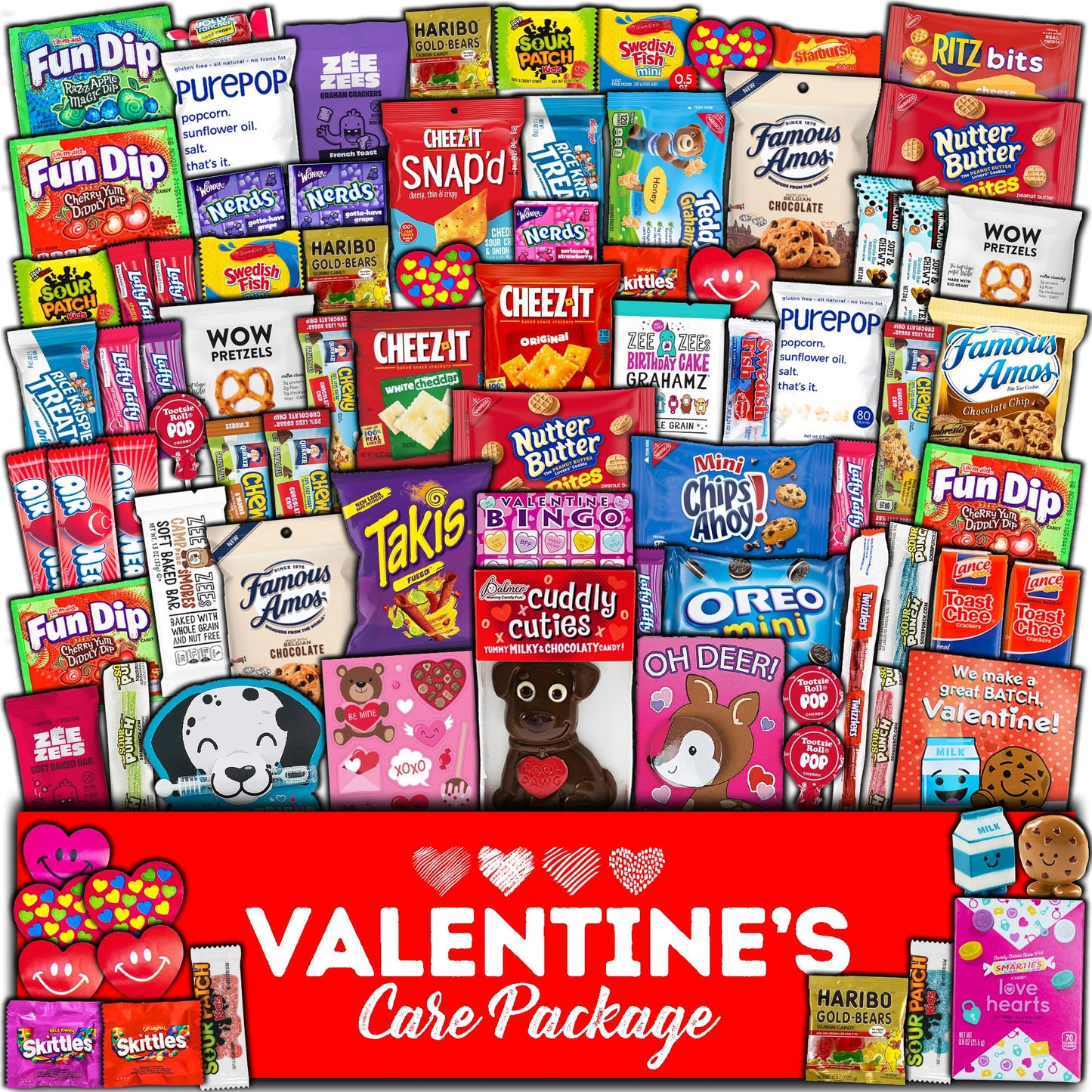 Valentine's Day Gift Care Package (80ct) Snacks Chocolates Candy Box Assortment Variety Bundle Present Kids Adults Boy Girl Guy Friend College Husband Wife Boyfriend Girlfriend Love