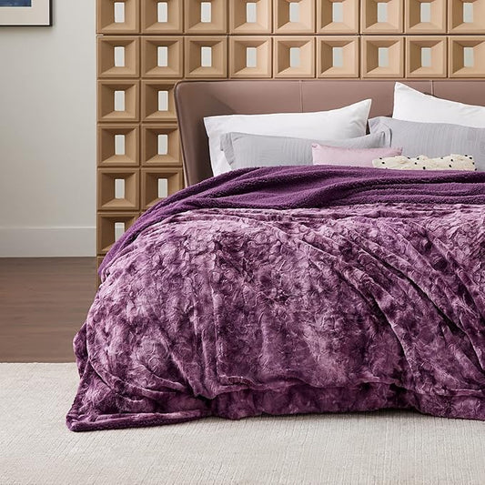Bedsure Sherpa Blanket King Size - Soft, Fuzzy & Fluffy Faux Fur - Warm, Cozy Blanket for Couch, Sofa and Bed, Tie Dye Design, Purple, 108x90 Inches