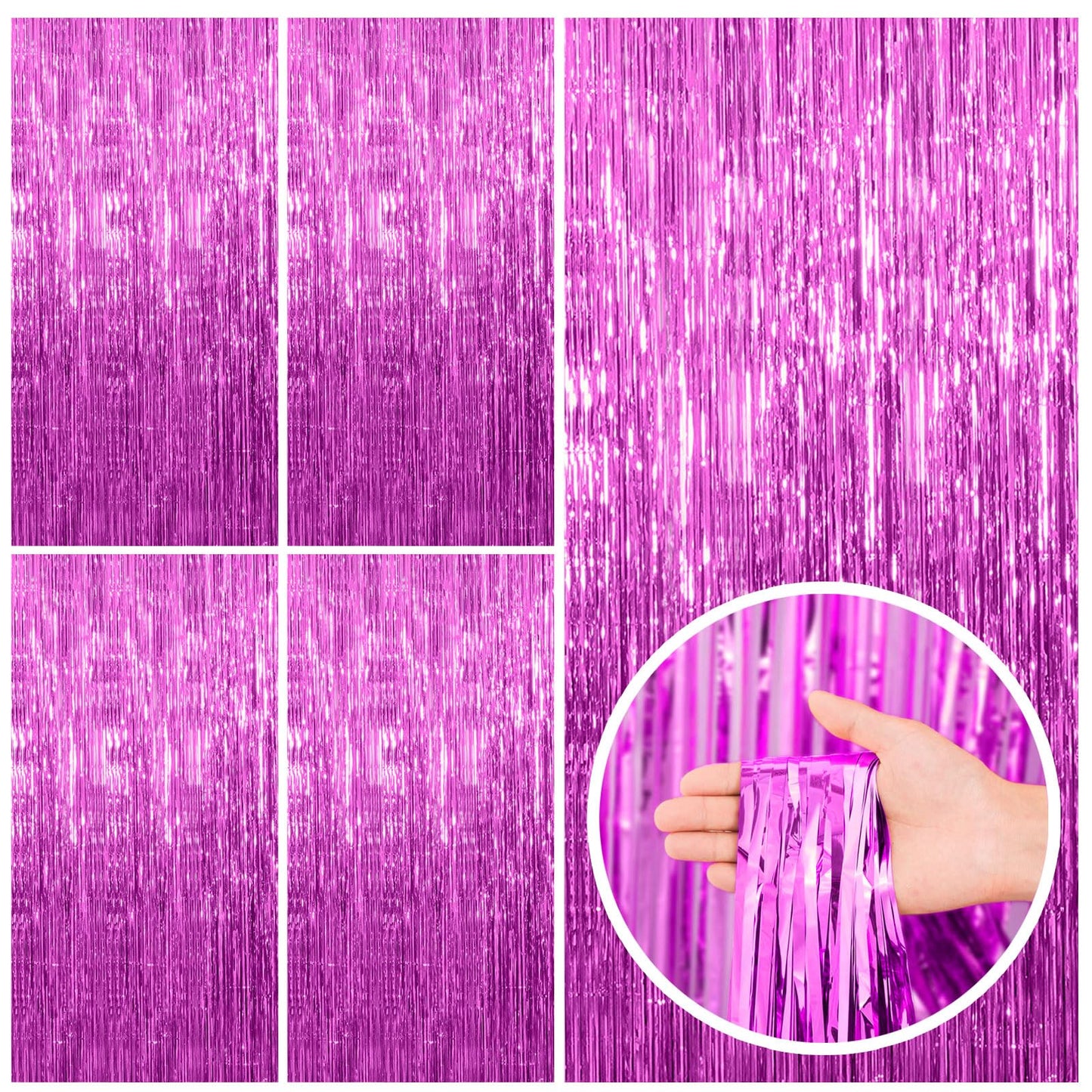 2 Pack Pink Backdrop Party Decorations Tinsel Curtain Party Backdrop Foil Fringe Birthday Decorations Photo Booth Streamer Backdrop Pink Theme Bachelorette Graduation Decor