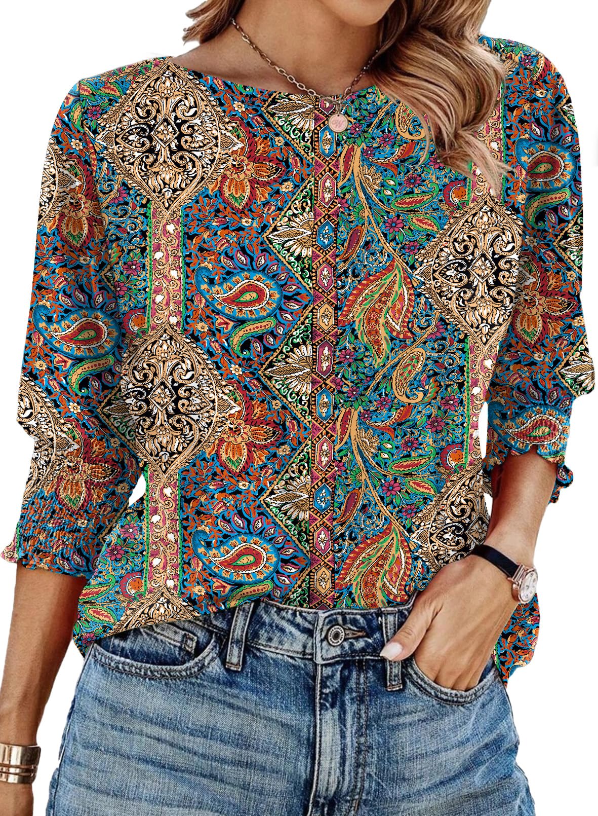 IECCP Spring Clothes for Women Women's 3/4 Sleeve Summer Tops for Women 2025 Womens Summer Tops 2025