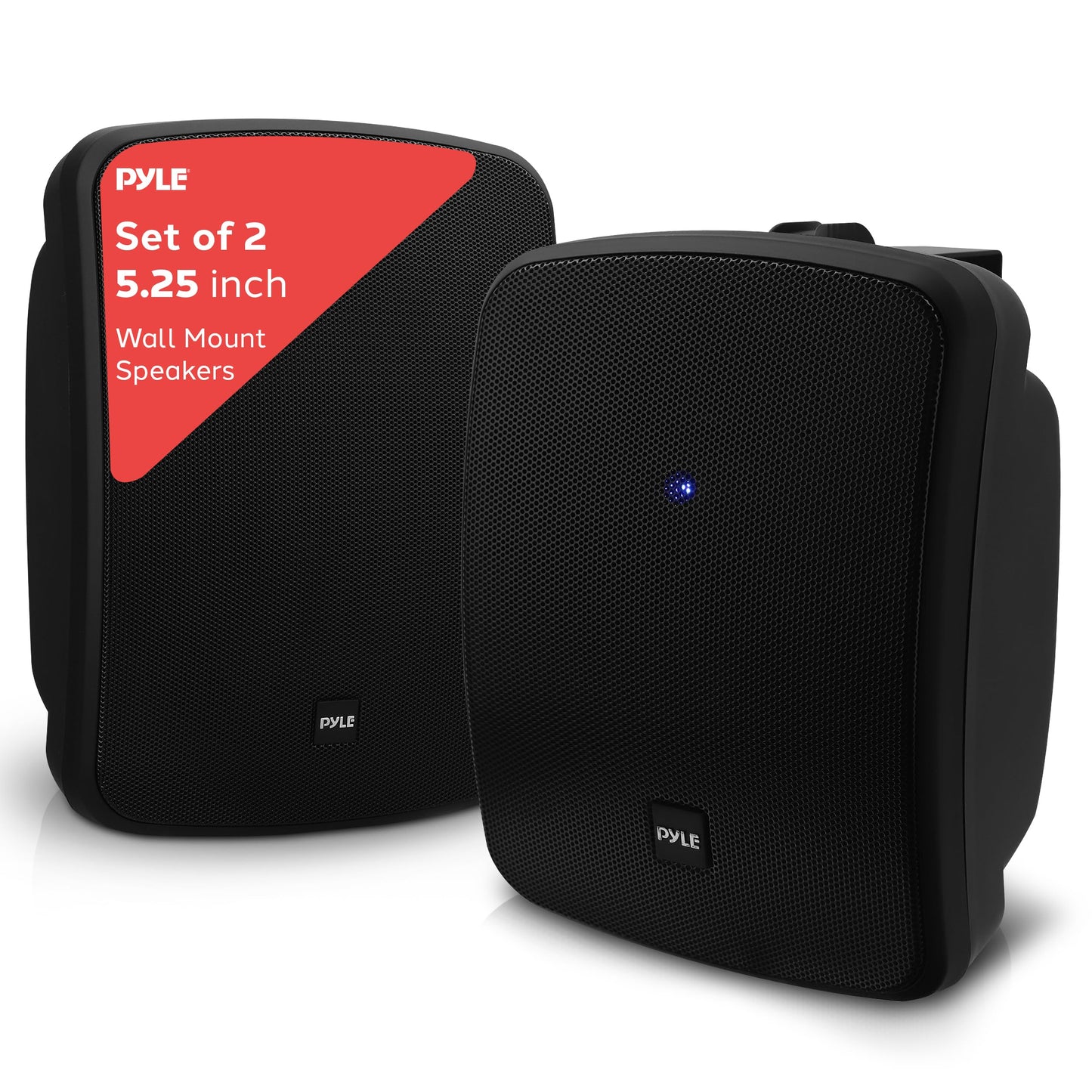 Pyle 5.25 Inch 2 Way Outdoor Waterproof Mountable Wireless Bluetooth Dual Speakers with Heavy Duty Grill Cabinet Enclosure, Black (2 Pack)