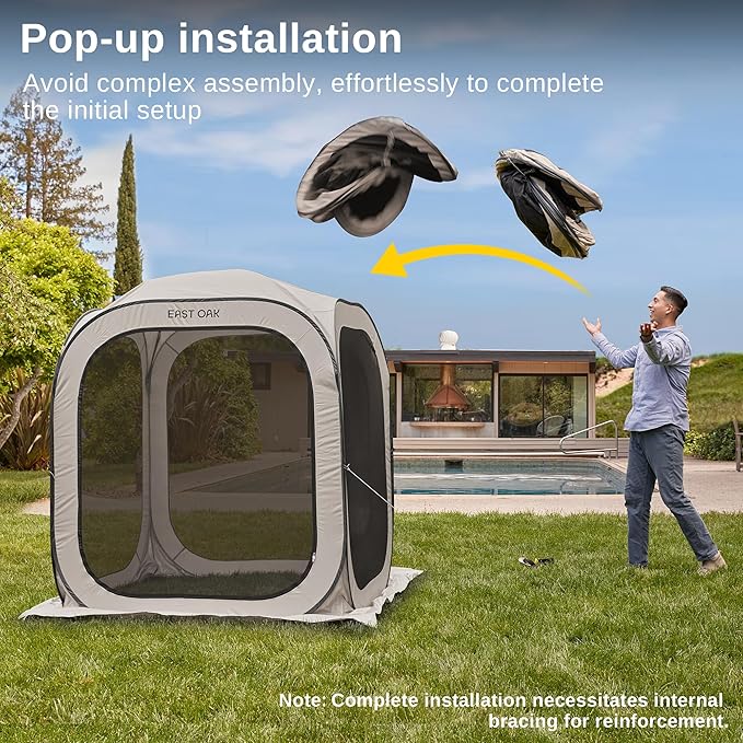 EAST OAK Screen House Tent Pop-Up, Portable Screen Room Canopy Instant Screen Tent 4 x 4 FT with Carry Bag for Patio, Backyard & Outdoor Activities, Beige