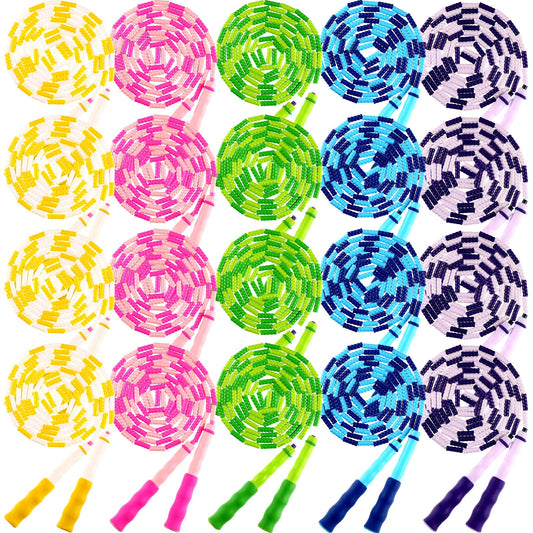 20 Pack Adults Kids Jump Ropes 9.2 Feet Adjustable Length Tangling Free Segmented Skipping Rope with Soft Beaded Segment Equipment for Kids Women Men Exercise Training Workout Weight Loss, 5 Colors
