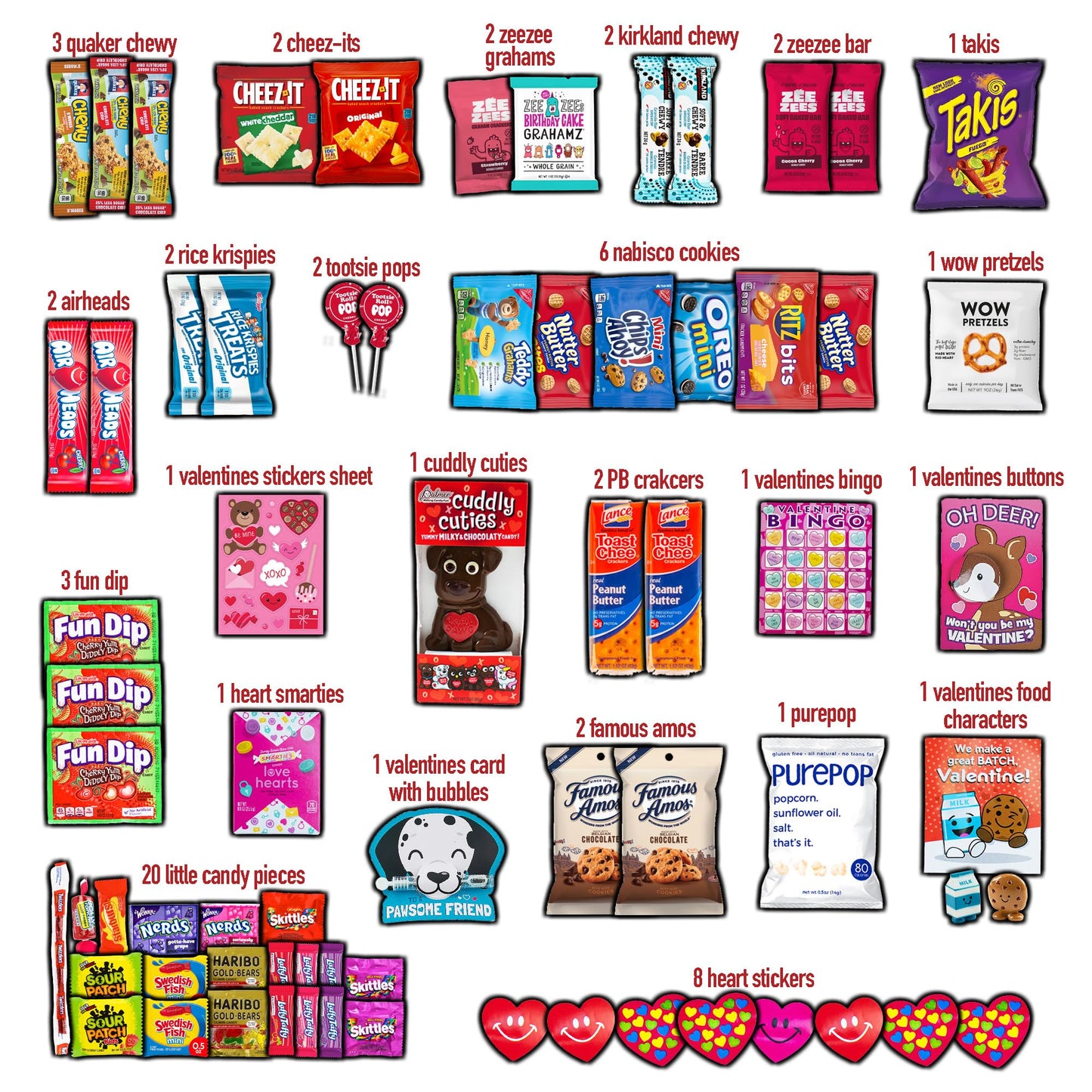 Valentine's Day Gift Care Package (50ct) Snacks Chocolates Candy Box Assortment Variety Bundle Present Kids Adults Boy Girl Guy Friend College Husband Wife Boyfriend Girlfriend Love