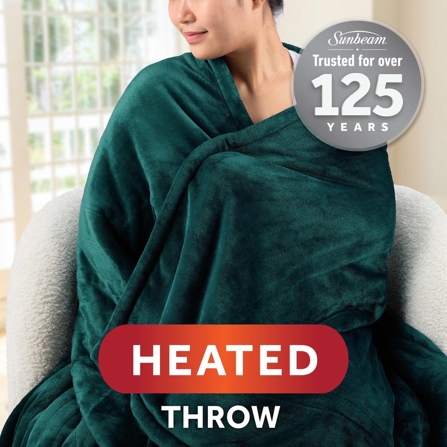Sunbeam Electric Throw Royal Mink Sherpa Heated Blanket, 4 Heat Settings, 4-Hour Auto Shut-Off, Fast Heating, Luxurious and Ultra Comfy, Night Fog Color, 50" x 60"