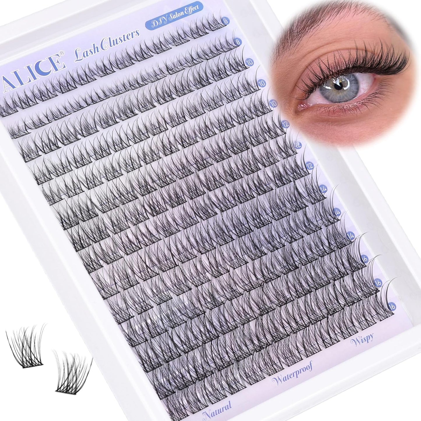 ALICE DIY Eyelash Extension Kit | 196pcs Natural Wispy Clusters | 10-18mm