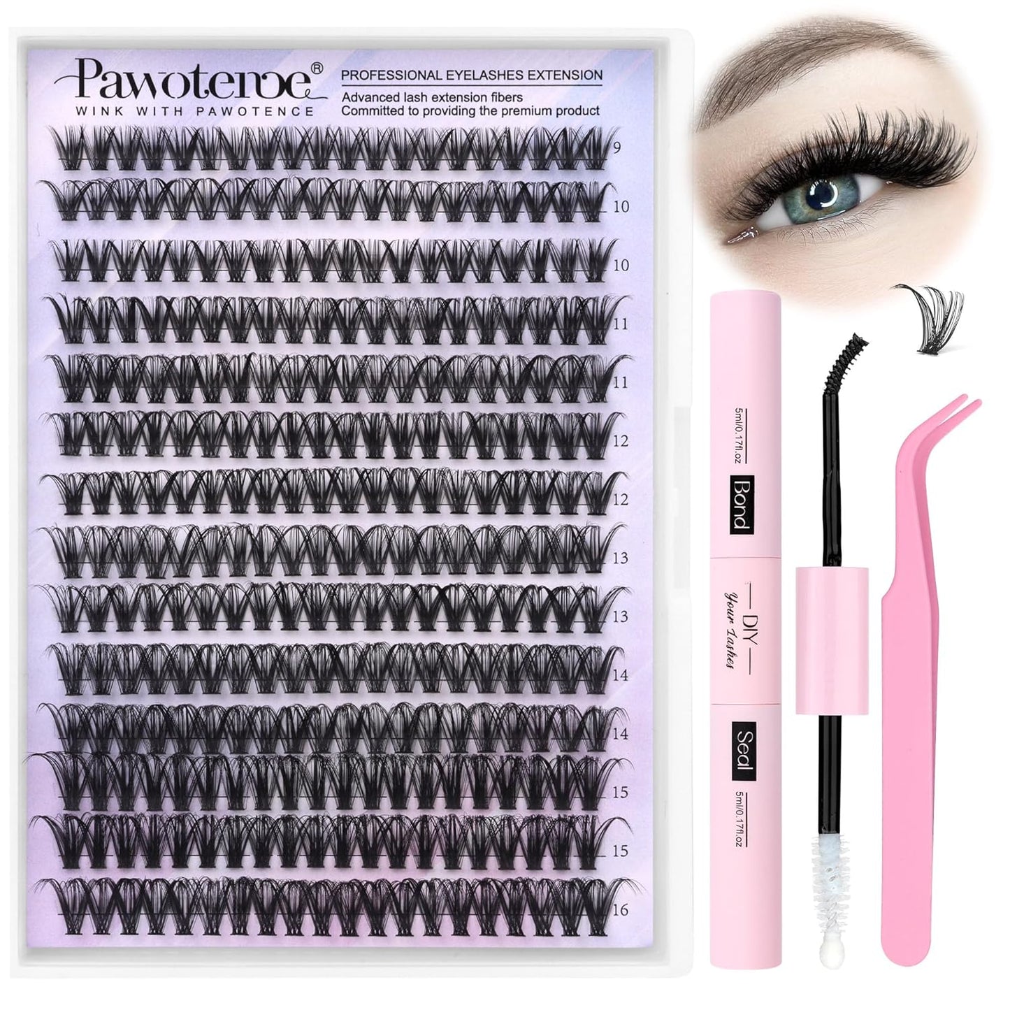 40D Cluster Eyelash Extensions | 280pcs Mix Length 9-16mm | Self-Application