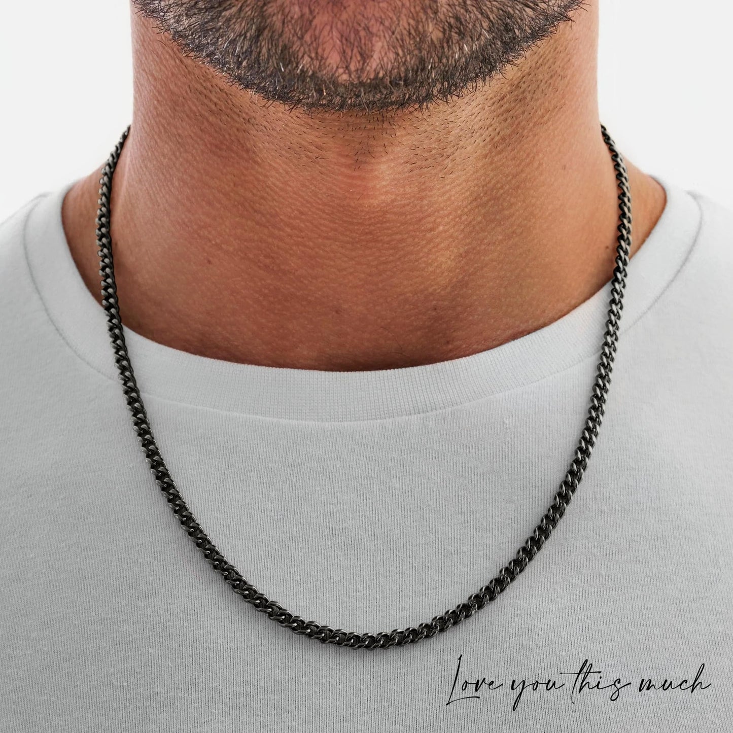 Love You This Much Promise 5mm Cuban Chain Necklace for Him, 22" Length + Luxury Box, Sentimental Anniversary for Him, Boyfriend Birthday, Couple Gifts for Husband or Boyfriend (Titan Black Finish)