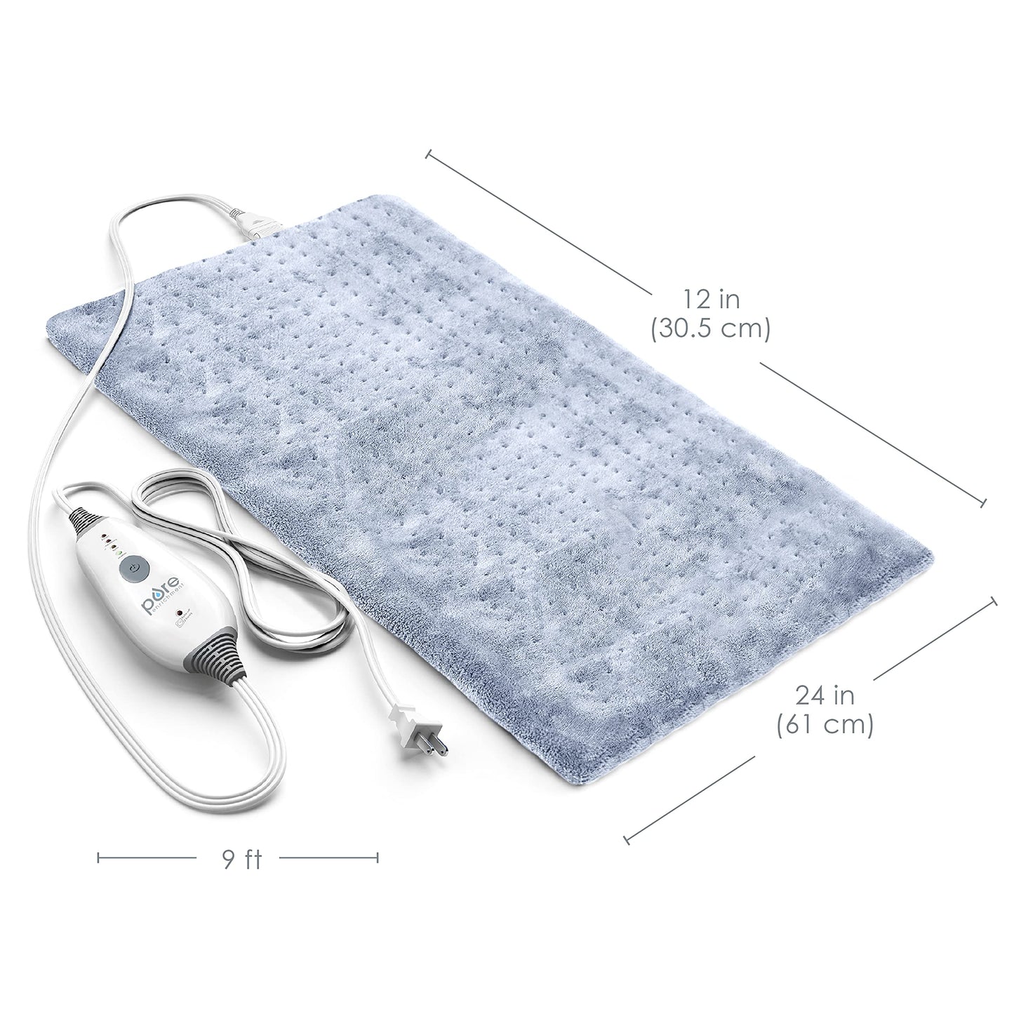 Pure Enrichment PureRelief Deluxe Heating Pad (12" x 24"), Full Body Therapy Pad with 4 InstaHeat Settings, Soft Machine-Washable Microplush Fabric and 2-Hour Auto Safety Shut-Off (Sea Glass)