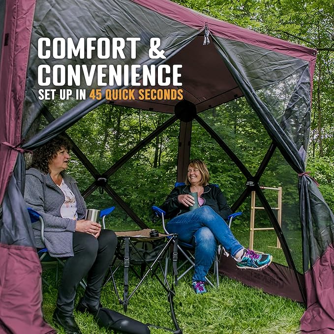 CLAM Pop Up Screen Tent, Outdoor Camping Gazebo Canopy, Traveler, 6' x 6', Plum
