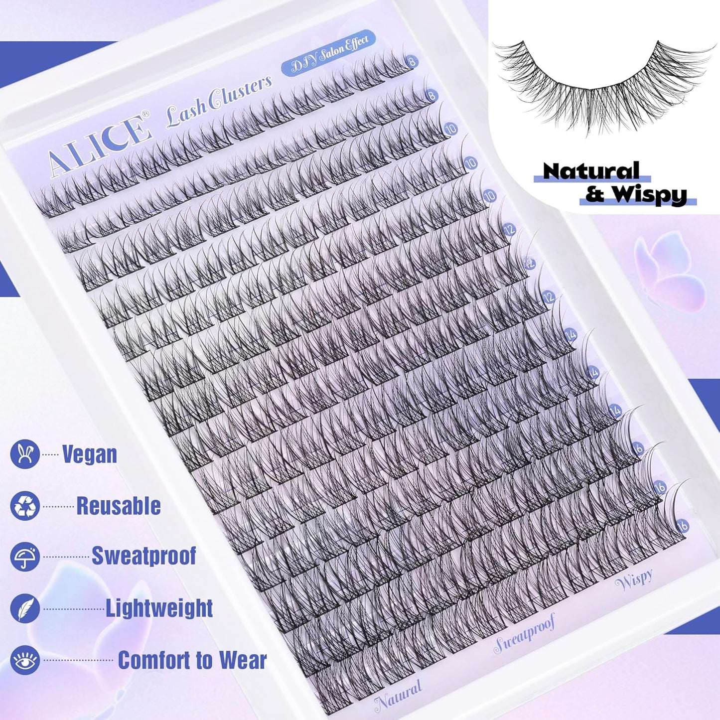 ALICE Wispy Eyelash Clusters Kit | 10-18mm Natural Individual Lashes | 168pcs