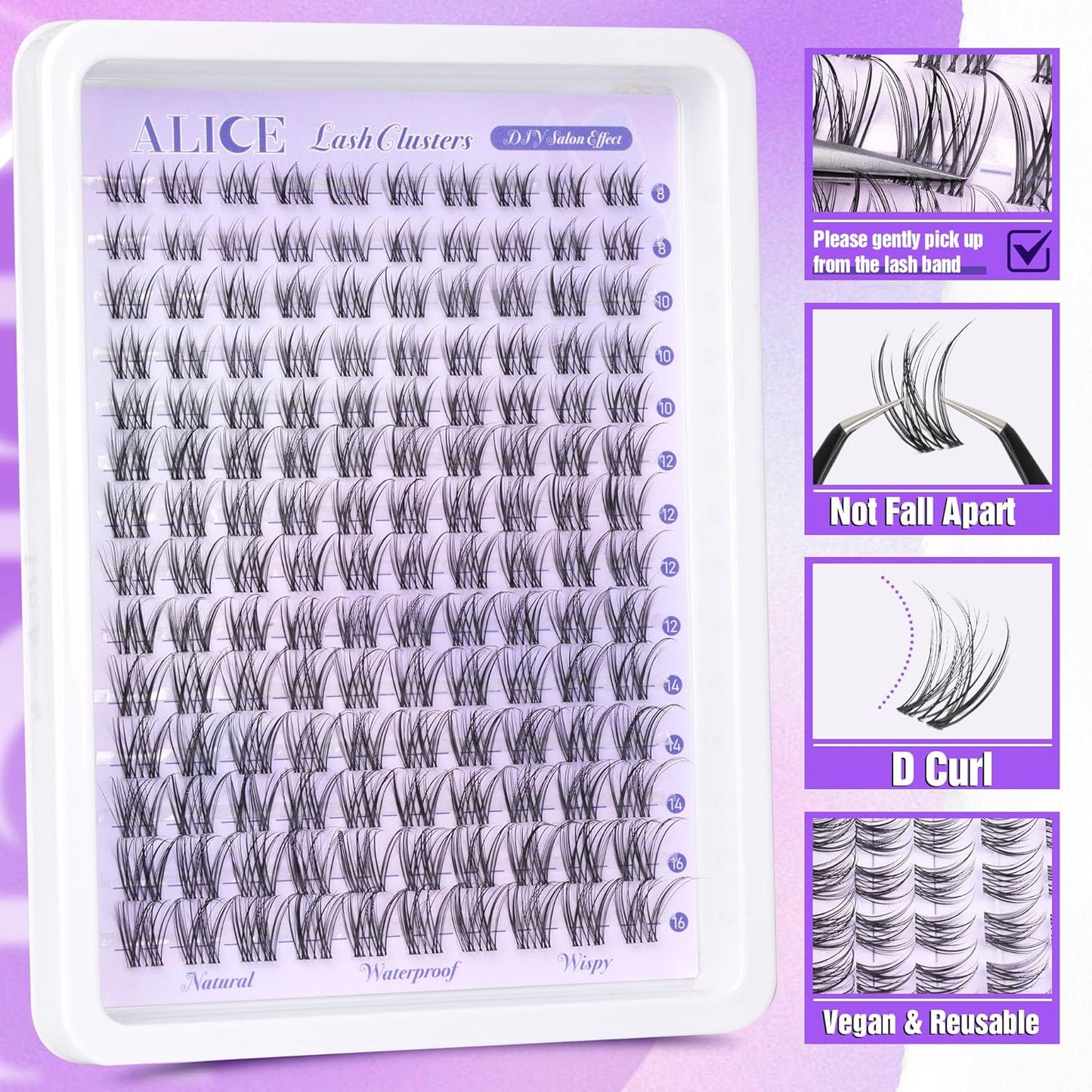 ALICE Wispy Cluster Eyelash Extensions | 192pcs Natural Individual Lashes | DIY 10-18mm