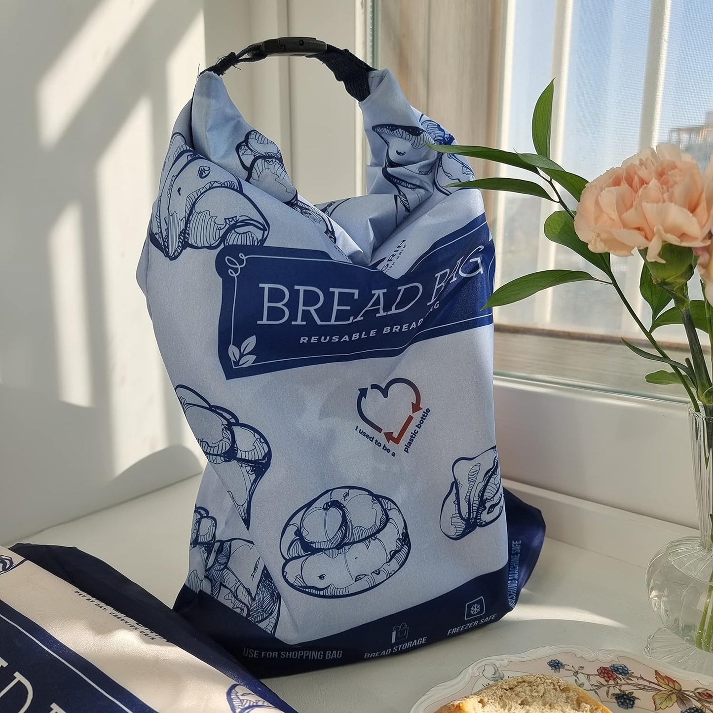 GRIN BY GRIN- 2 Packs Bread Bags, Zipper Reusable Bread Bags for Homemade Loaf, Freezer Sourdough Container, Fresh Keeping Extra Large, Reusable Food Storage Bag