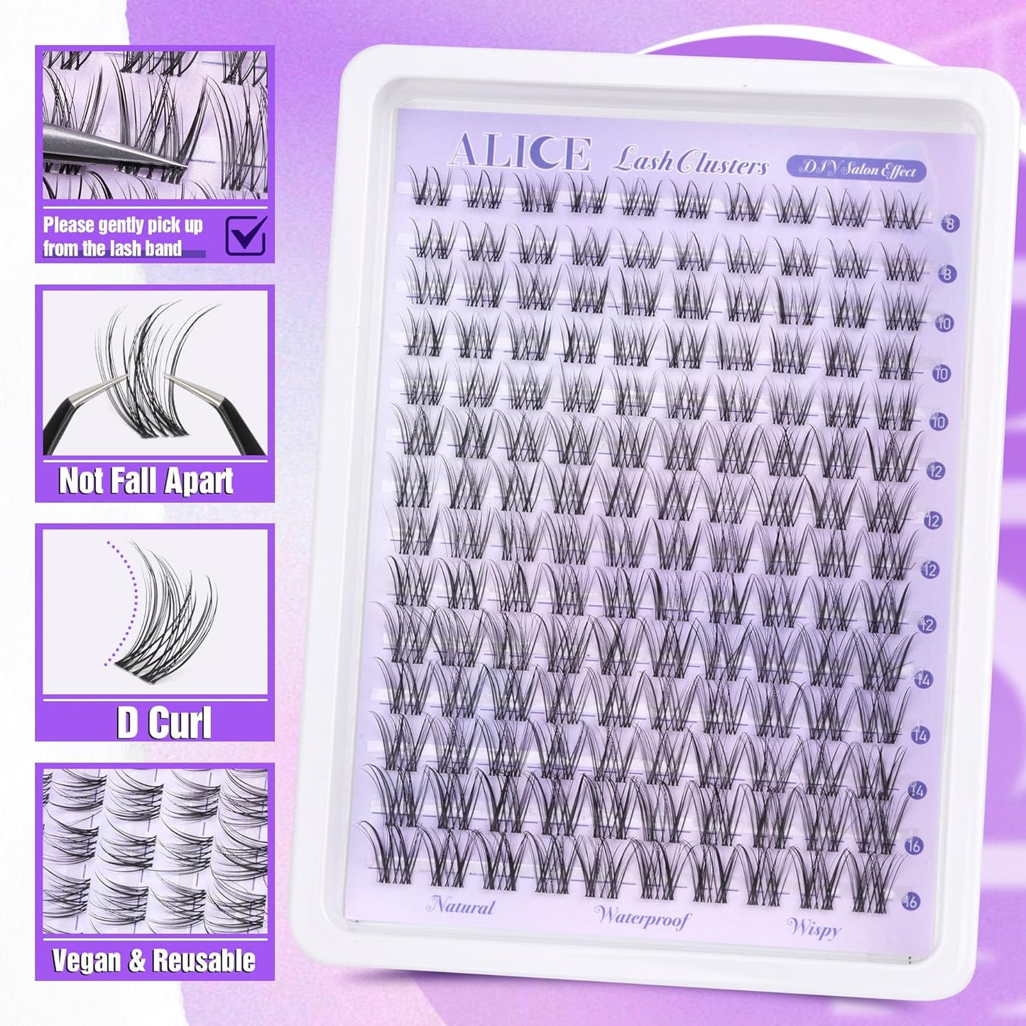 ALICE Wispy Lash Clusters | 168 Pcs | 10-18mm Natural Volume Extensions