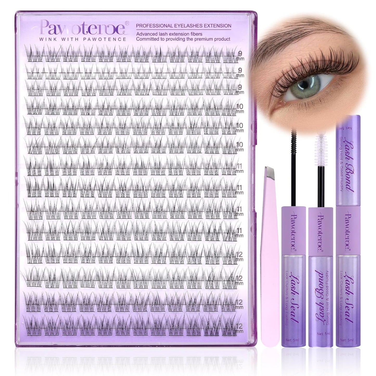 DIY Lash Extension Kit | 280 Pcs Mink 60D & 80D Clusters | Bond, Seal & Tweezers