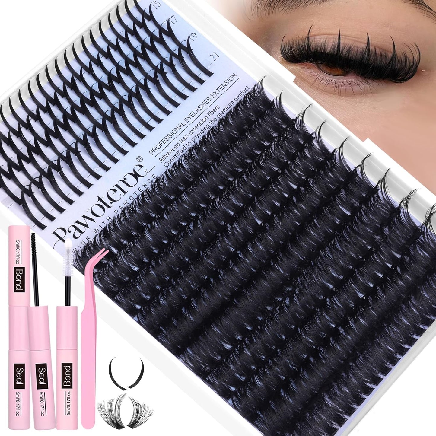 Pawotence DIY Lash Extension Kit | 280pcs 50D Individual Clusters 9-16mm