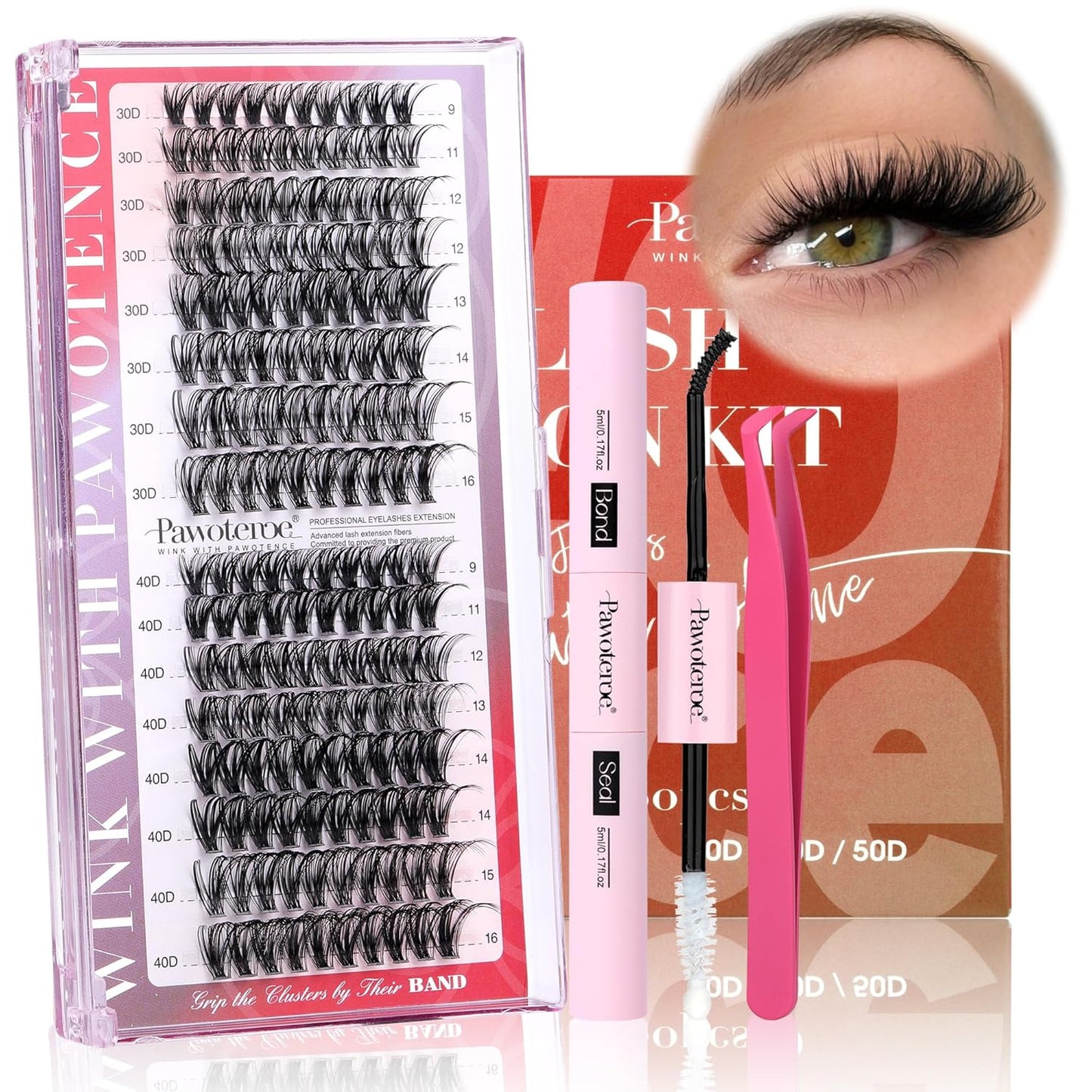DIY Lash Extension Kit | 50D Individual Lash Clusters 9-16mm | Bond & Seal Included