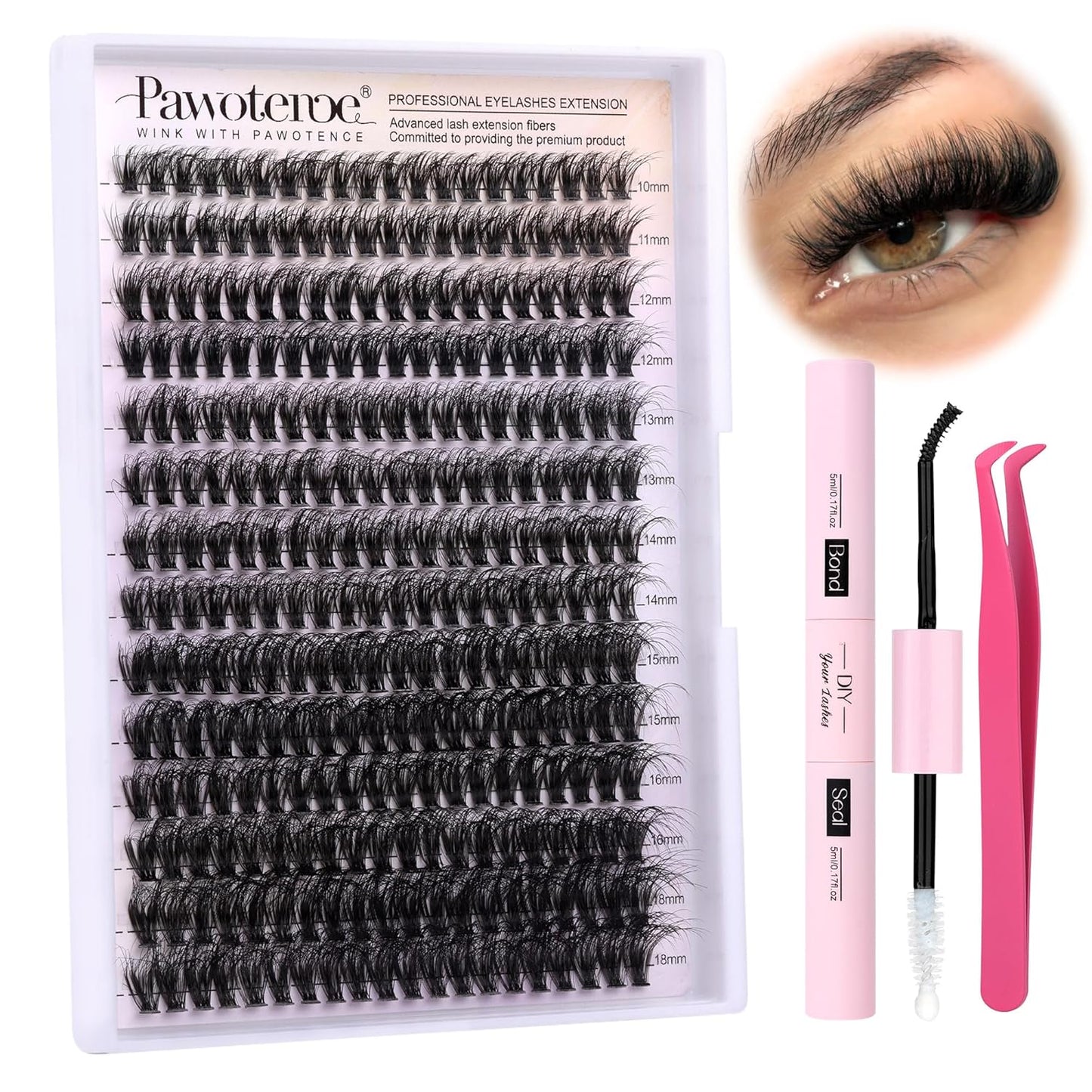 DIY Lash Extension Kit | 280 Pcs Mink 60D & 80D Clusters | Bond, Seal & Tweezers