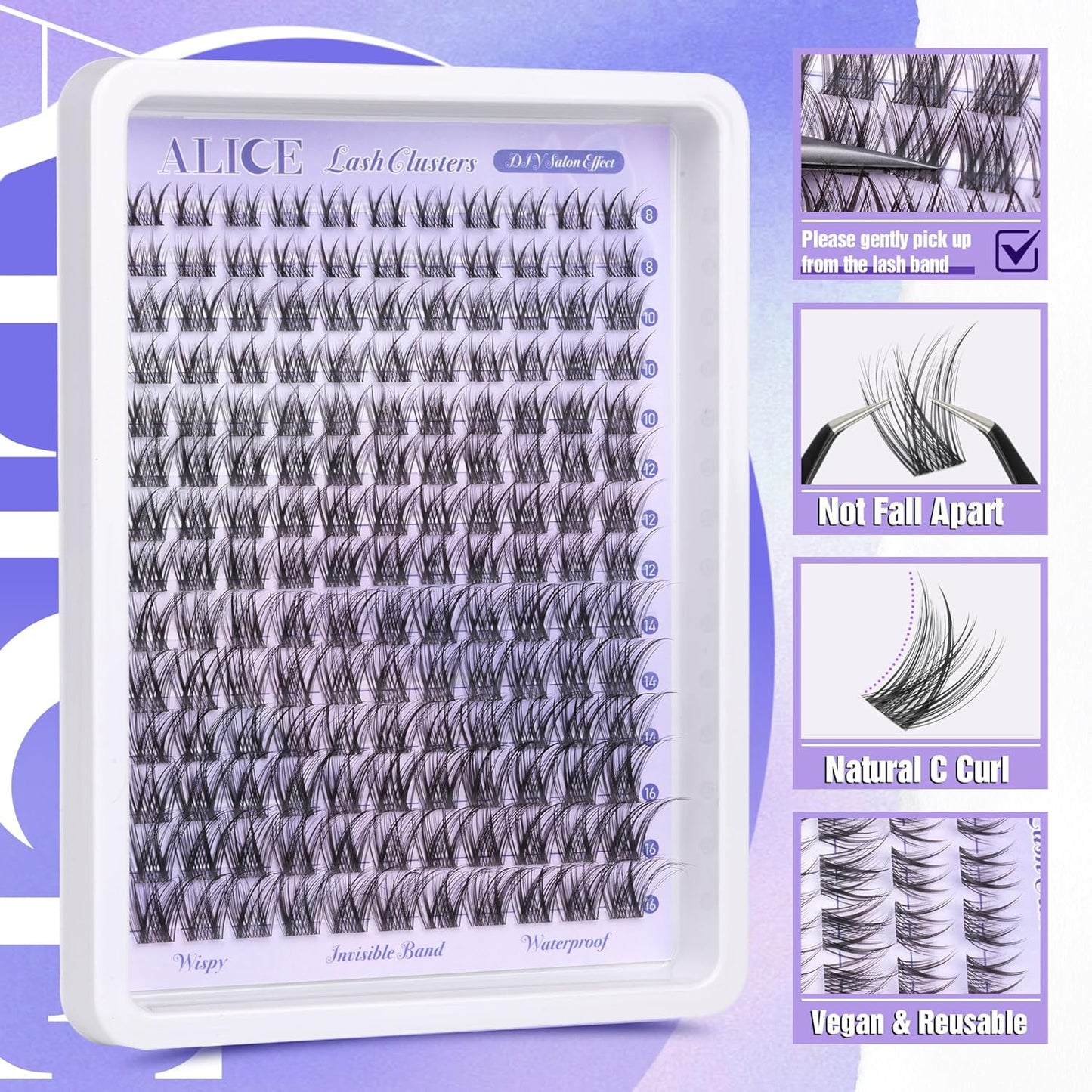 ALICE Wispy Cluster Eyelash Extensions | 192pcs Natural Individual Lashes | DIY 10-18mm