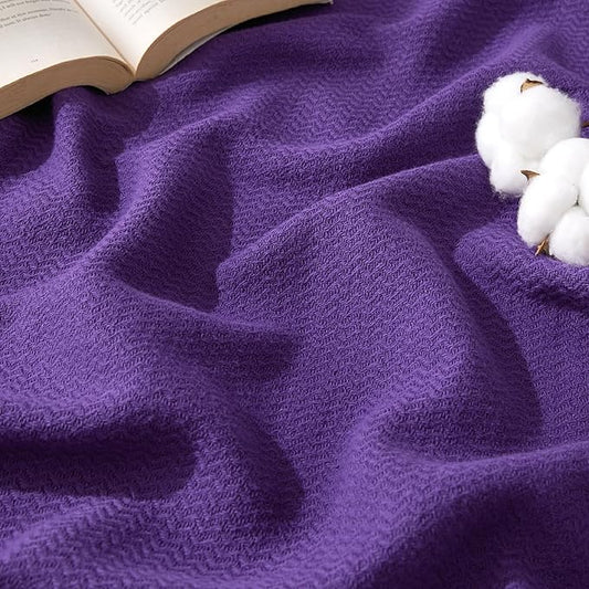 Bedsure 100% Cotton Blanket Twin XL Size for Bed - Breathable and Lightweight, Soft Cozy Textured Herringbone Woven Blanket for Summer Spring, Purple, 66x90 inches