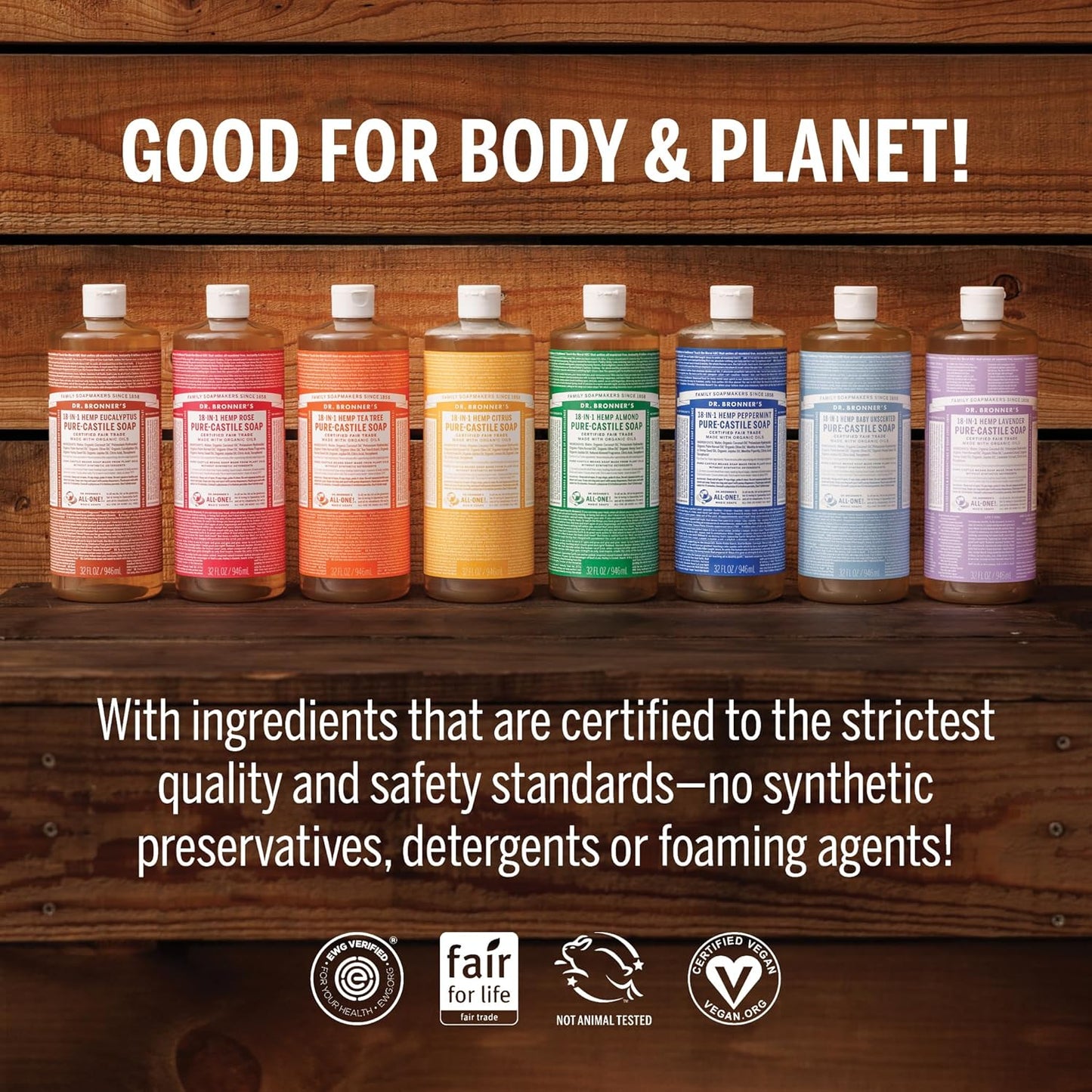 Dr. Bronner's Pure-Castile Soap | Peppermint Liquid, 1 Gallon – Eco-Friendly Hand & Body Wash