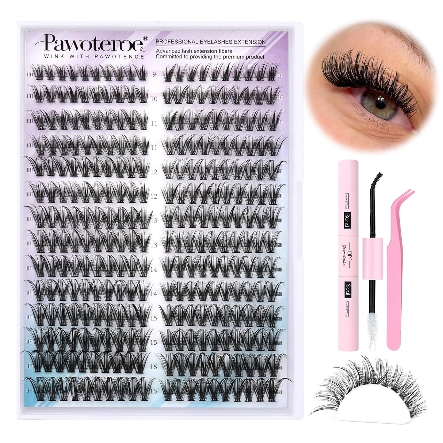 DIY Lash Extension Kit | 280 Pcs Mink 60D & 80D Clusters | Bond, Seal & Tweezers