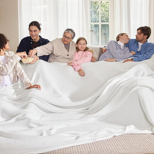 Bedsure 100% Cotton Large Blanket Oversized King for Bed - Breathable Waffle Weave Blanket for Summer Spring, Couch Cover, White, 120x94 inches