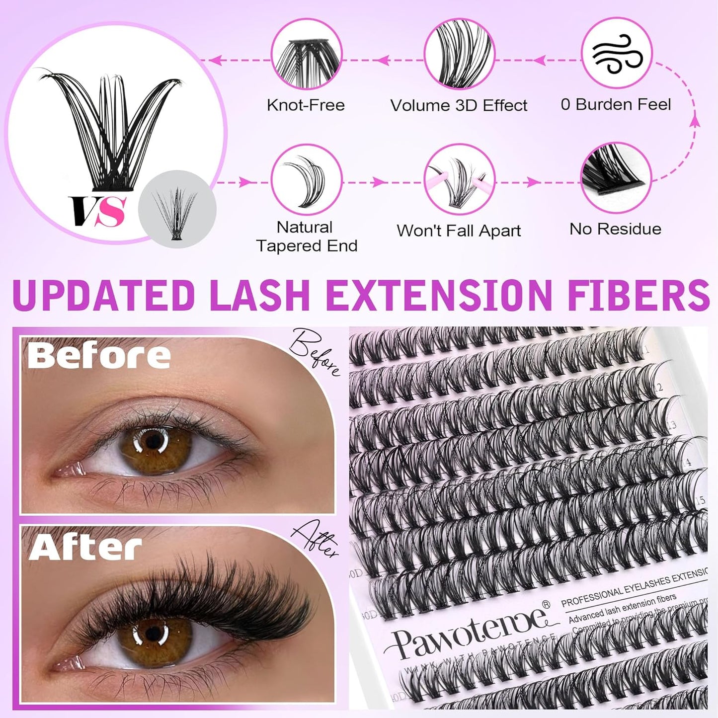 DIY Lash Extension Kit | 50D Individual Lash Clusters 9-16mm | Bond & Seal Included