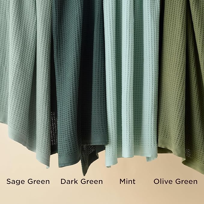 Bedsure 100% Cotton Large Throw Blanket for Couch 50x70 inches - Breathable and Soft, Waffle Weave Throw Blanket for Office, Olive Green