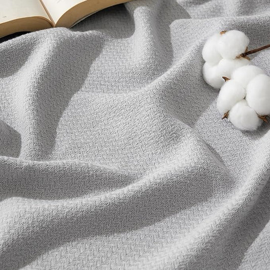 Bedsure 100% Cotton Blanket Twin XL Size for Bed - Breathable and Lightweight, Soft Cozy Textured Herringbone Woven Blanket for Summer Spring, Grey, 66x90 inches