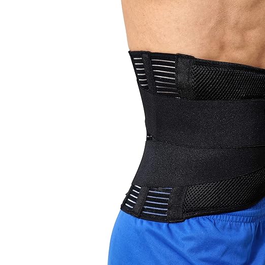 NeoTech Care Adjustable Compression Wide Back Brace Lumbar Support Belt (Charcoal, Size S)