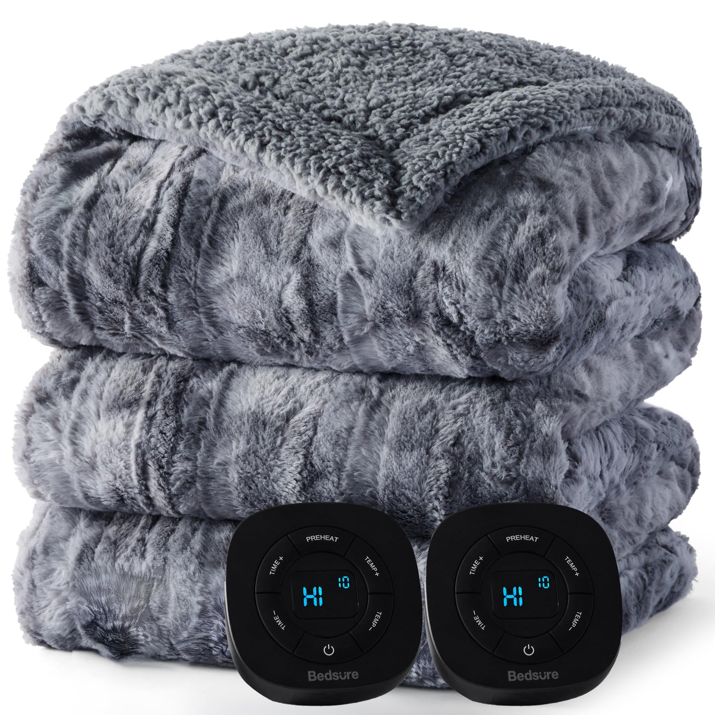 Bedsure Electric Blanket King Size - Dual Control Heated Blanket King Size, Fast Heating with 10 Time Settings & 10 Heat Settings, Warm Gift for Grandma (100x90 inches, Grey)
