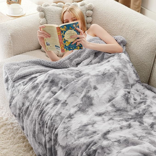Bedsure Sherpa Blanket Twin Size - Soft, Fuzzy & Fluffy Faux Fur - Warm, Cozy Blanket for Couch, Sofa and Bed, Tie Dye Design, Light Grey, 60x80 Inches