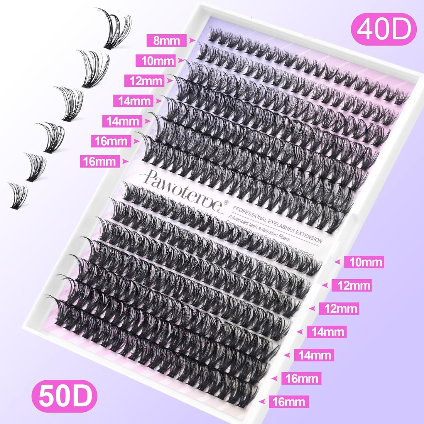 Pawotence 280pcs Lash Clusters | 40D & 50D Individual Eyelash Extensions 8-16mm