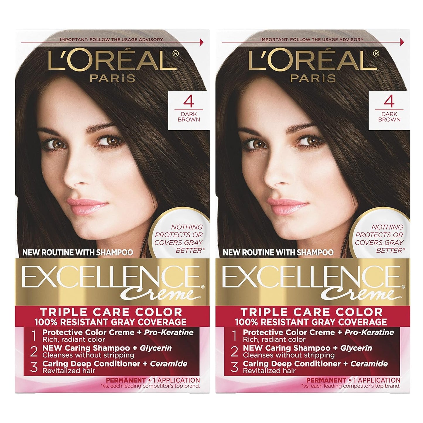 L'Oreal Paris Excellence Crème Hair Color | 5 Medium Brown | 100% Gray Coverage | Pack of 3