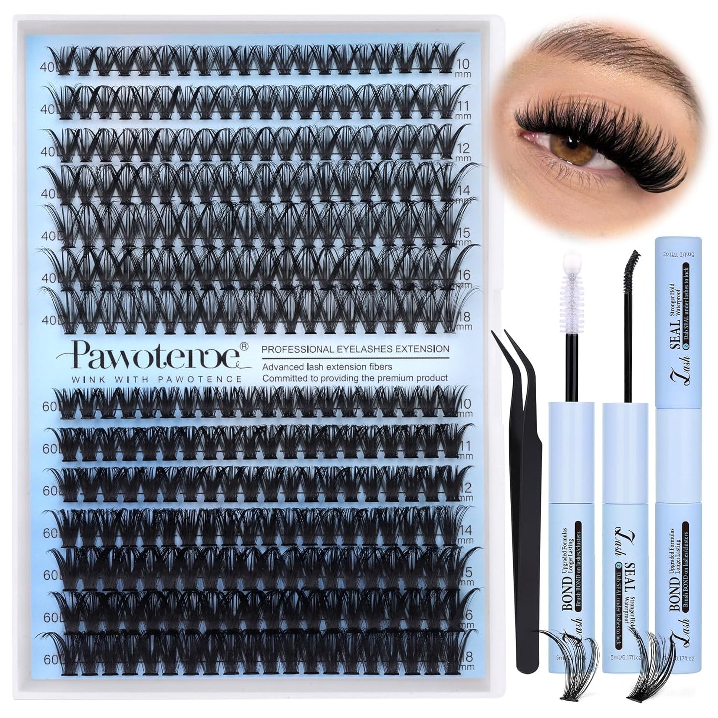 Pawotence 280pcs Lash Clusters | 40D & 50D Individual Eyelash Extensions 8-16mm