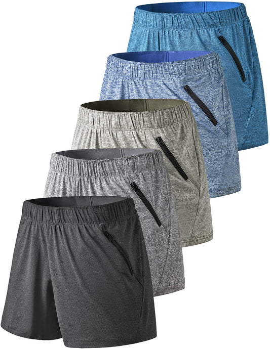 5 Pack: Womens Workout Gym Shorts Casual Lounge Set, Ladies Active Athletic Apparel with Zipper Pockets (Set 2, Medium)