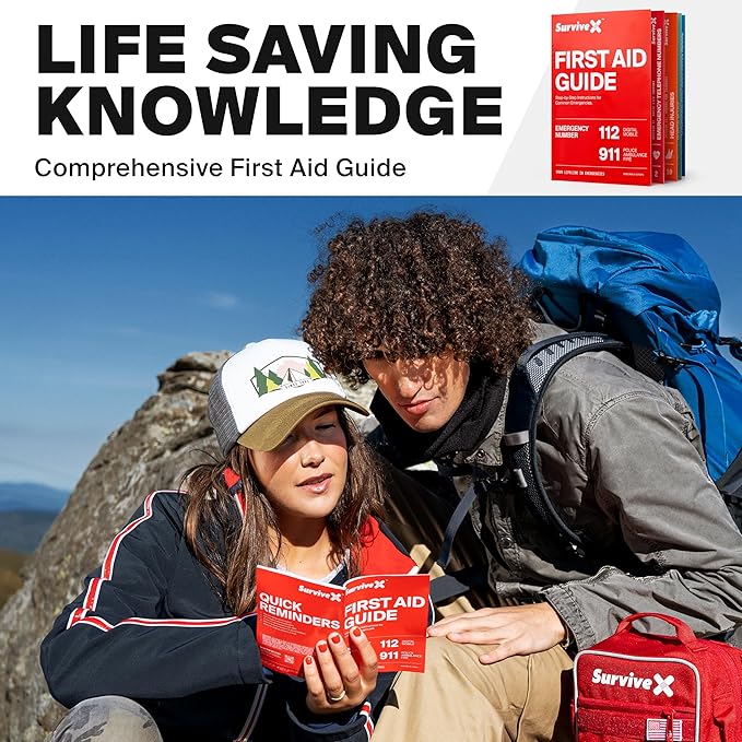 Large First Aid Kit for Car, Travel & Home - Emergency Kit for Hiking, Camping, Backpacking and Outdoors - Includes Zip Stitch Wound Closure Strips - FSA HSA Approved