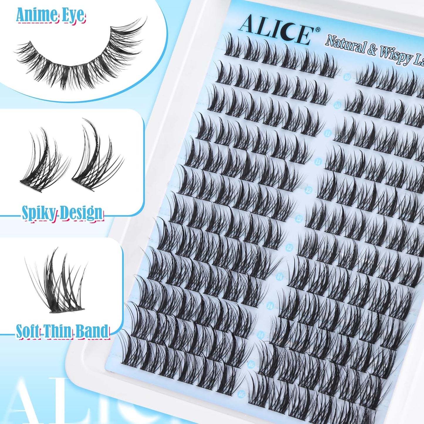 ALICE Wispy Lash Clusters | 168 Pcs | 10-18mm Natural Volume Extensions